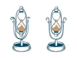 Hand drawn illustration of hourglass vintage style timer sketch drawing vector