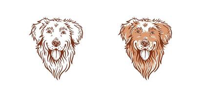 Cute head dog illustration of golden retriever type of dog vintage cute pet drawing logo design vector