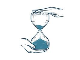 Hands holding hourglass sketch illustration sand glass timer drawing vector