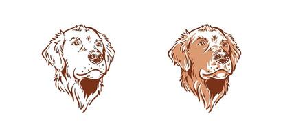 perro cabeza de dorado perdiguero ilustración logo diseño con sonriente linda cara vector