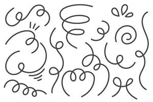 Swash lines. Curly hand drawn underlines. Swirl swishes and swooshes strokes. Squiggle decorative shapes. Wind motion wavy flow. Scroll cartoon doodles. vector