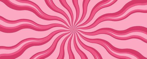 Spiral pink candy background with swirl pattern. Strawberry cream cartoon wallpaper. Sweets marshmallow and lollipop abstract twist backdrop. Sunburst psychedelic groovy stripes. vector