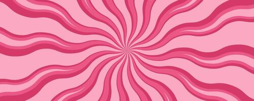 Spiral pink candy background with swirl pattern. Strawberry cream cartoon wallpaper. Sweets marshmallow and lollipop abstract twist backdrop. Sunburst psychedelic groovy stripes. vector