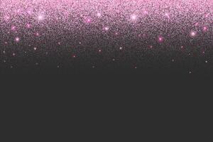 Pink glitter background with rose sparkles and confetti. Falling sequins shimmer textured effect. Shiny dust with bright particles on black backdrop. Abstract decoration, holiday design border vector