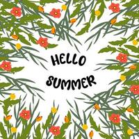 Summer banner with flowers and leaves. the inscription hello summer vector