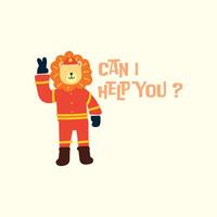Cute lion firefighter illustration for fabric, textile and print vector