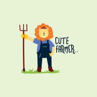 Cute little lion farmer illustration for fabric, textile and print vector