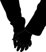 Silhouette couple hand holding vector