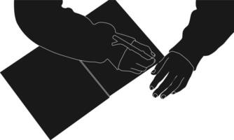 Silhouette hand holding pen with book vector