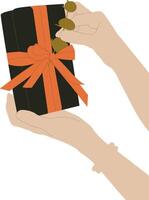 Silhouette hand holding gift box vector