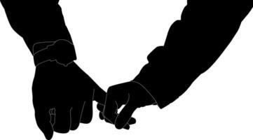 Silhouette couple hand holding vector