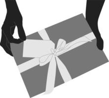 Silhouette hand holding gift box vector