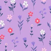 Seamless pattern with meadow flowers on a lilac background. graphics. vector