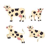 Set of white with black spots cows and calf. graphics. vector