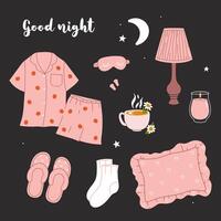 A set of items for a cozy bedtime. graphics. vector