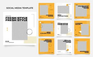social media template banner blog fashion sale promotion. fully editable square post frame puzzle organic sale poster. fresh yellow element shape background vector