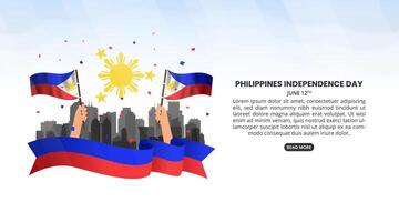 araw ng kalayaan o Filipinas independencia día con ondulación bandera vector