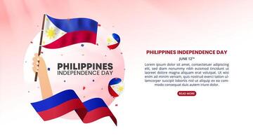 araw ng kalayaan o Filipinas independencia día con ondulación bandera y papel picado vector