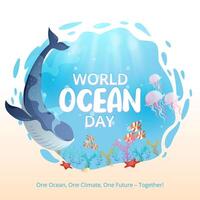 World Ocean Day background with an ocean life vector