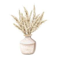 Watercolor wheat bouquet in vintage beige vase illustration, harvest composition for Shavuot Jewish holiday vector