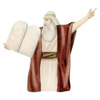 Watercolor Moses with Ten Commandments stone tablets illustration. Biblical story of Jewish Hebrew Tanah. Prophet demonstrating to Israel people laws on mount Sinai. Shavuot symbol vector