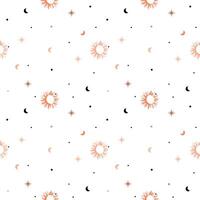 Seamless celestial pattern with crescent moon and sun and stars. Boho magic background vector