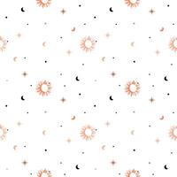 Seamless celestial pattern with crescent moon and sun and stars. Boho magic background vector