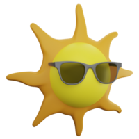 Sun is wearing sunglasses clipart flat design icon isolated on transparent background, 3D render Summer and beach concept png