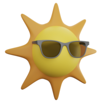 Sun is wearing sunglasses clipart flat design icon isolated on transparent background, 3D render Summer and beach concept png