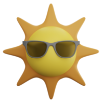 Sun is wearing sunglasses clipart flat design icon isolated on transparent background, 3D render Summer and beach concept png