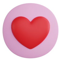 Heart button clipart flat design icon isolated on transparent background, 3D render Valentine concept png