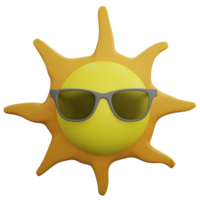 Sun is wearing sunglasses clipart flat design icon isolated on transparent background, 3D render Summer and beach concept png