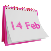 14 Feb on calendar clipart flat design icon isolated on transparent background, 3D render Valentine concept png