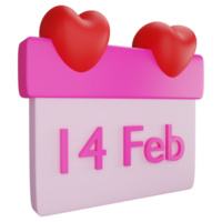 14 Feb on calendar clipart flat design icon isolated on transparent background, 3D render Valentine concept png