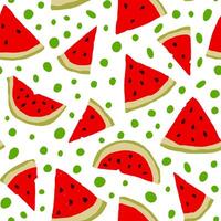 Watermelon slices seamless repeat pattern on white background. Tropical fruit, travel, vacation fun playful pattern. vector