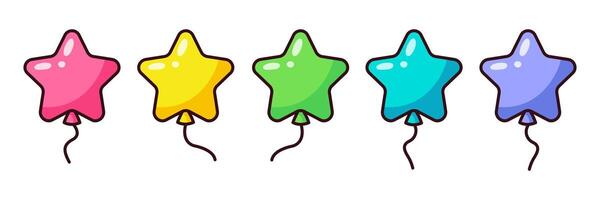 Set of cartoon multi-colored balloons. Balloons in the shape of stars. vector