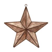Vintage copper five-pointed star. Watercolor illustration in vintage style on isolated background. Drawing for Christmas and New Year holidays, invitations, cards, banners, wrapping paper, wallpaper vector