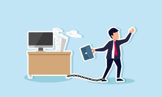 Office job toil like a slave, swamped with urgent tasks, stressed and drained, concept of Despondent businessman chained to his desk, a captive of work vector