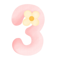 pink number 3 with flower on transparent background png