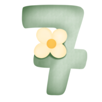 number 7 with flower on transparent background png