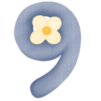 Nummer 9 mit Blume auf transparent Hintergrund png