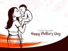 Happy Mother's day greeting card with beautiful mother and child design vector