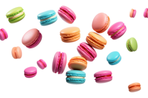 Falling Colorful Macaron Bliss on transparent background. png