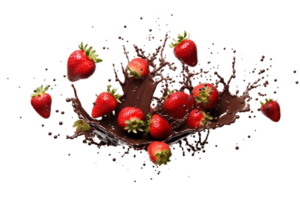 Falling Chocolate-Dipped strawberries Bliss on transparent background. png