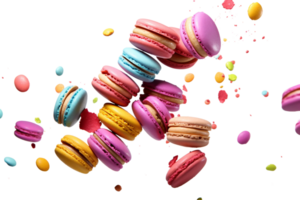 Falling Colorful Macaron Bliss on transparent background. png