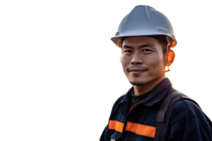 Engineer man using work hat isolated on transparent background png