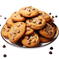 Chocolate chip cookies biscuits isolated on transparent background png
