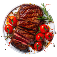 Grilled steak meat with tomatoes isolated on transparent background png