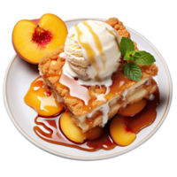 Slice of cake with peaches isolated on transparent background png