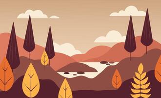 otoño paisaje con árboles, sierras, campos, arbustos campo paisaje. otoño antecedentes. ilustración vector